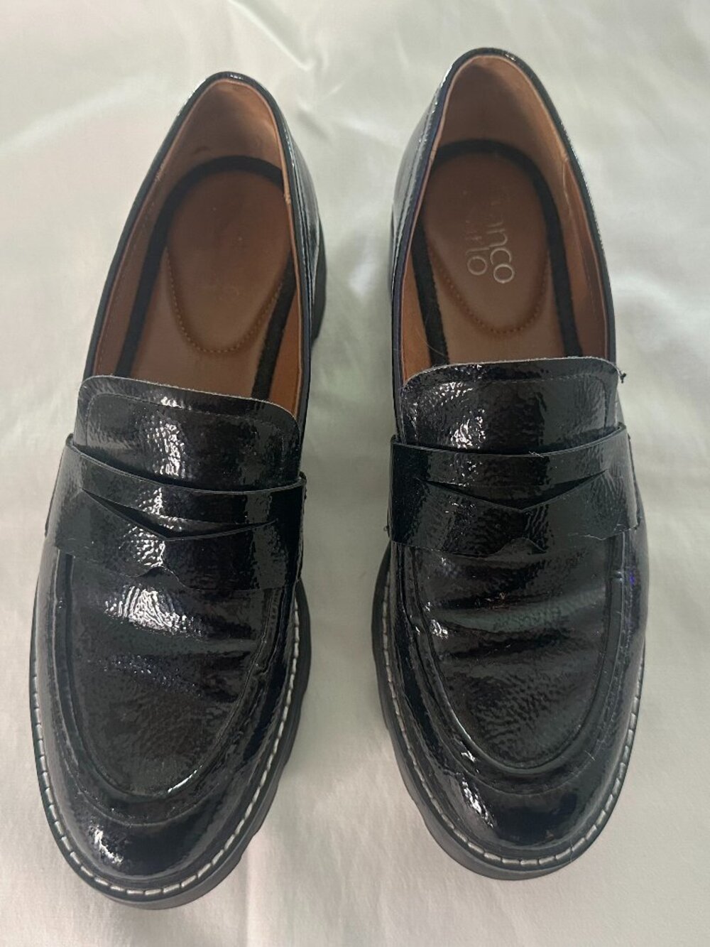 Franco Sarto Black Patent Penny Loafers | size 8